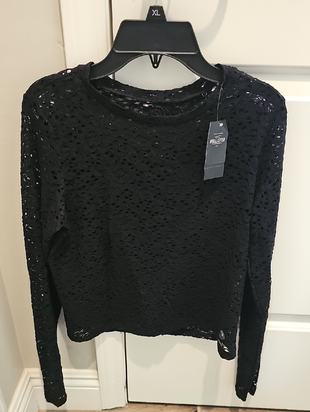 Hollister Black Lace Long Sleeve Crew Top